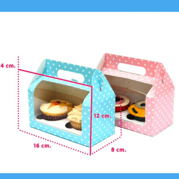 Gift Box with Handles Windowed  with Recycled Material -Light Pink or PolkaDot C